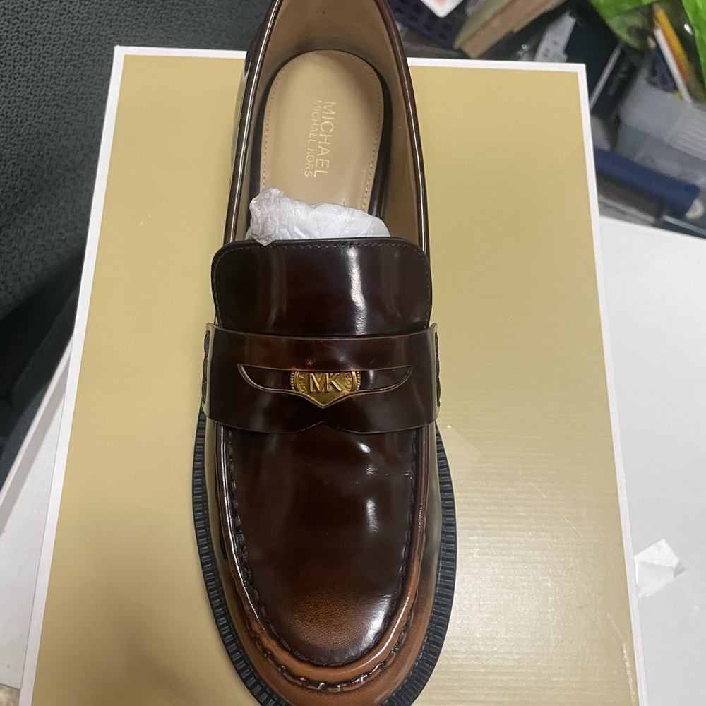 Michael Kors Women's Dark Brown Eden Loafers with Gold Accent